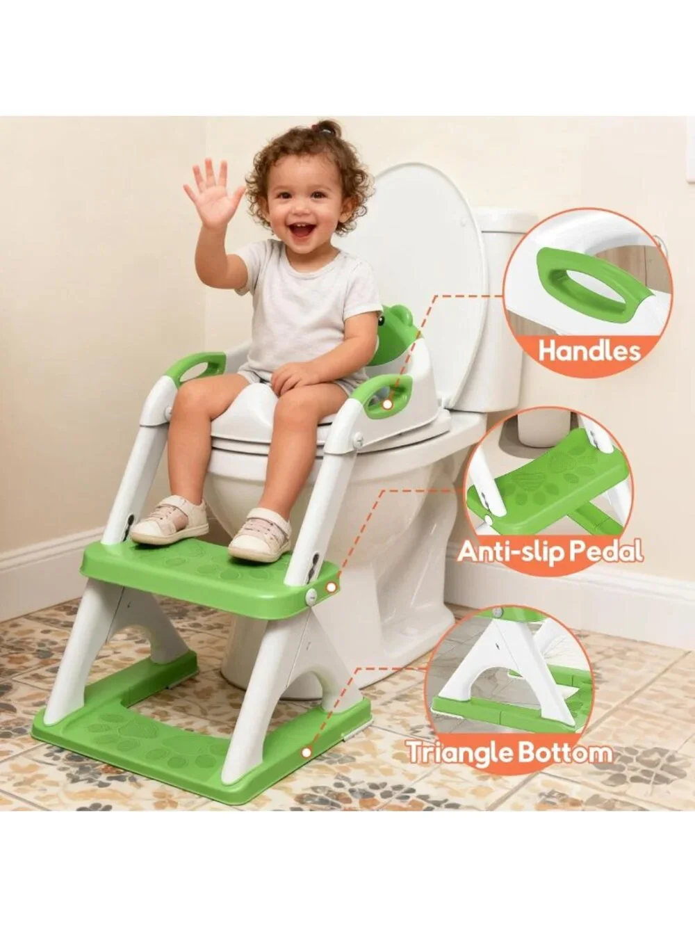 Adjustable Potty Training Seat with Step Stool Ladder for Toddlers, Anti-Slip